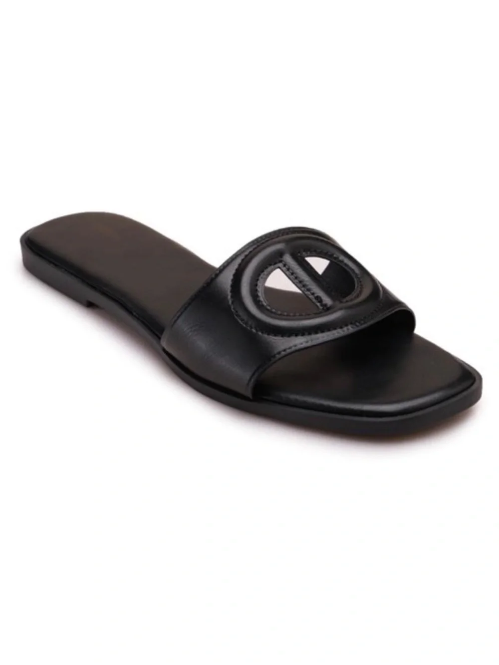Women's Black Slide Sandal with Decorative Cutout